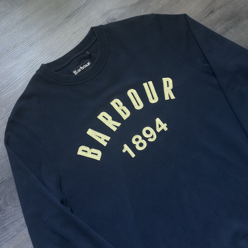 Barbour Varsity Letter Sweatshirt Size L Navy Blue Spell Out John Crew Preppy